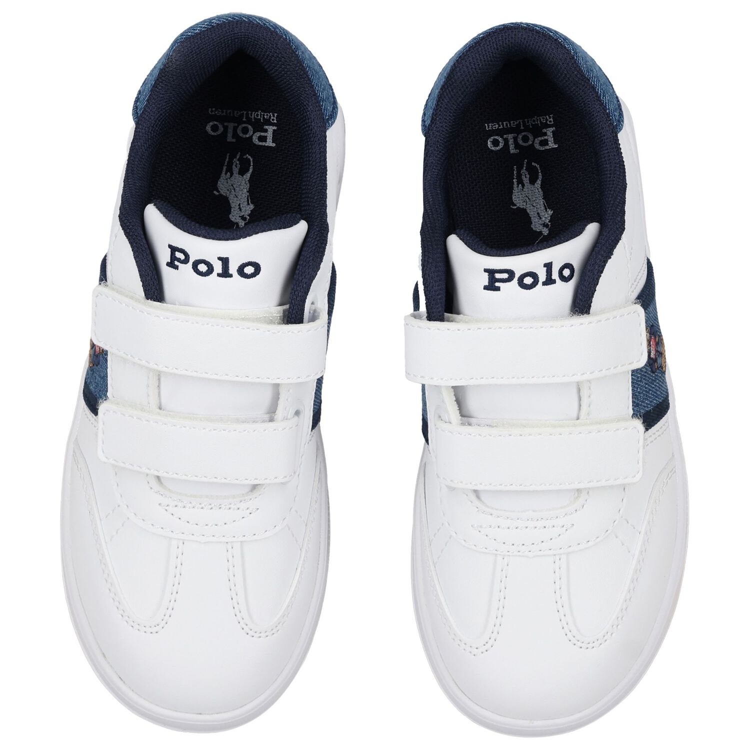 Boys White & Denim Blue Logo Trainers, 1, hi-res