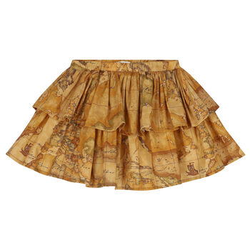 Girls Beige Geo Map Skirt