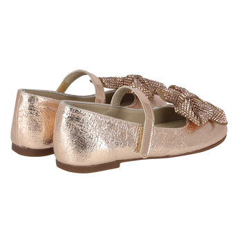 Girls Gold Bow Ballerina Shoes