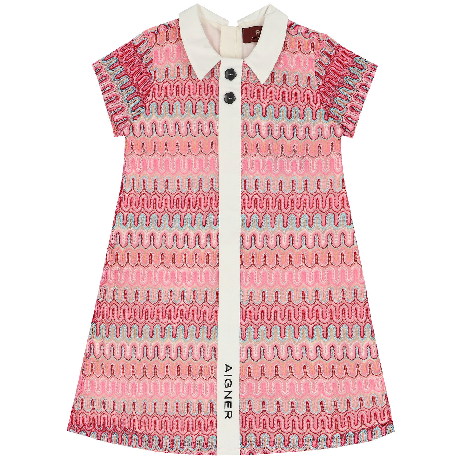 Girls Pink Crochet Lace Dress, 1, hi-res