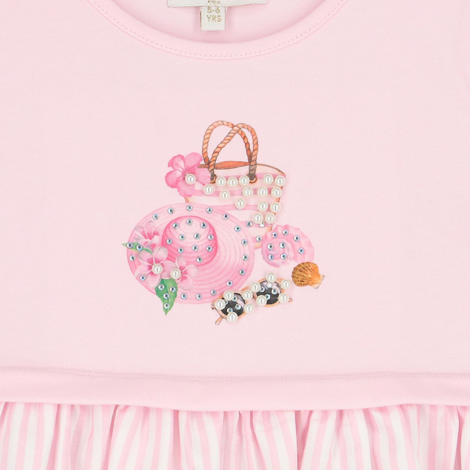 فستان بنات مخطط باللون الوردي والأبيض, 1, hi-res