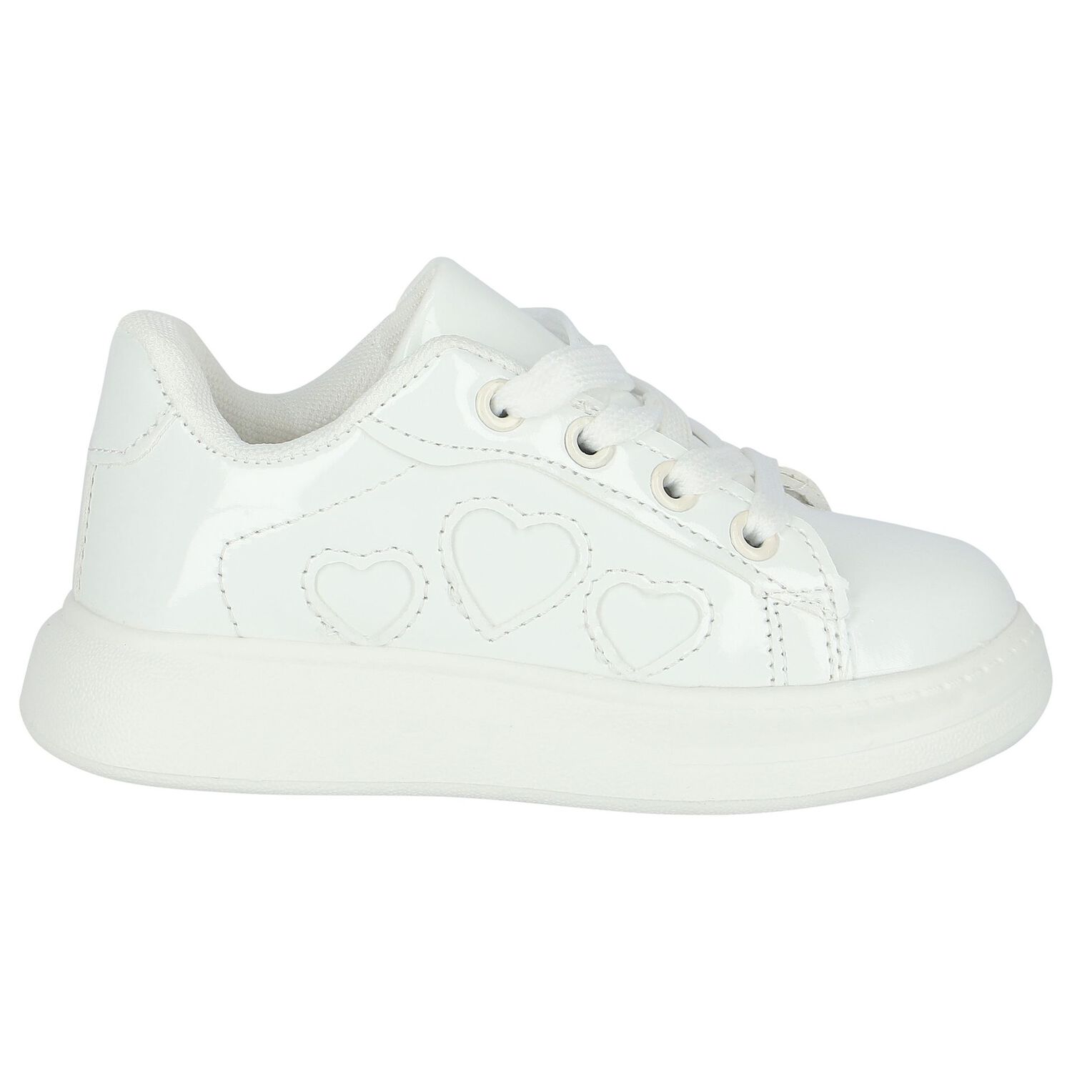 Girls White Hearts Trainers, 1, hi-res