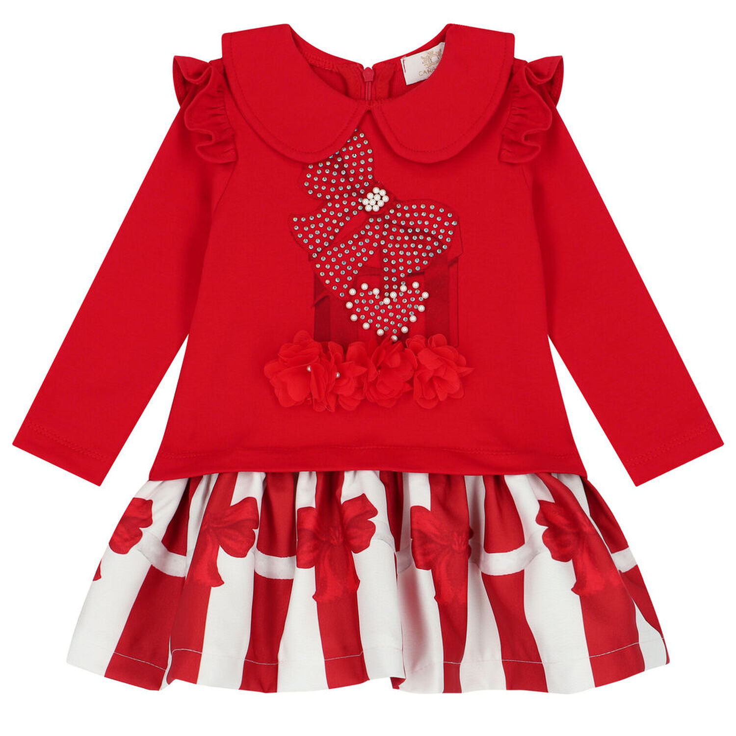 Girls Red Embellished Dress, 1, hi-res