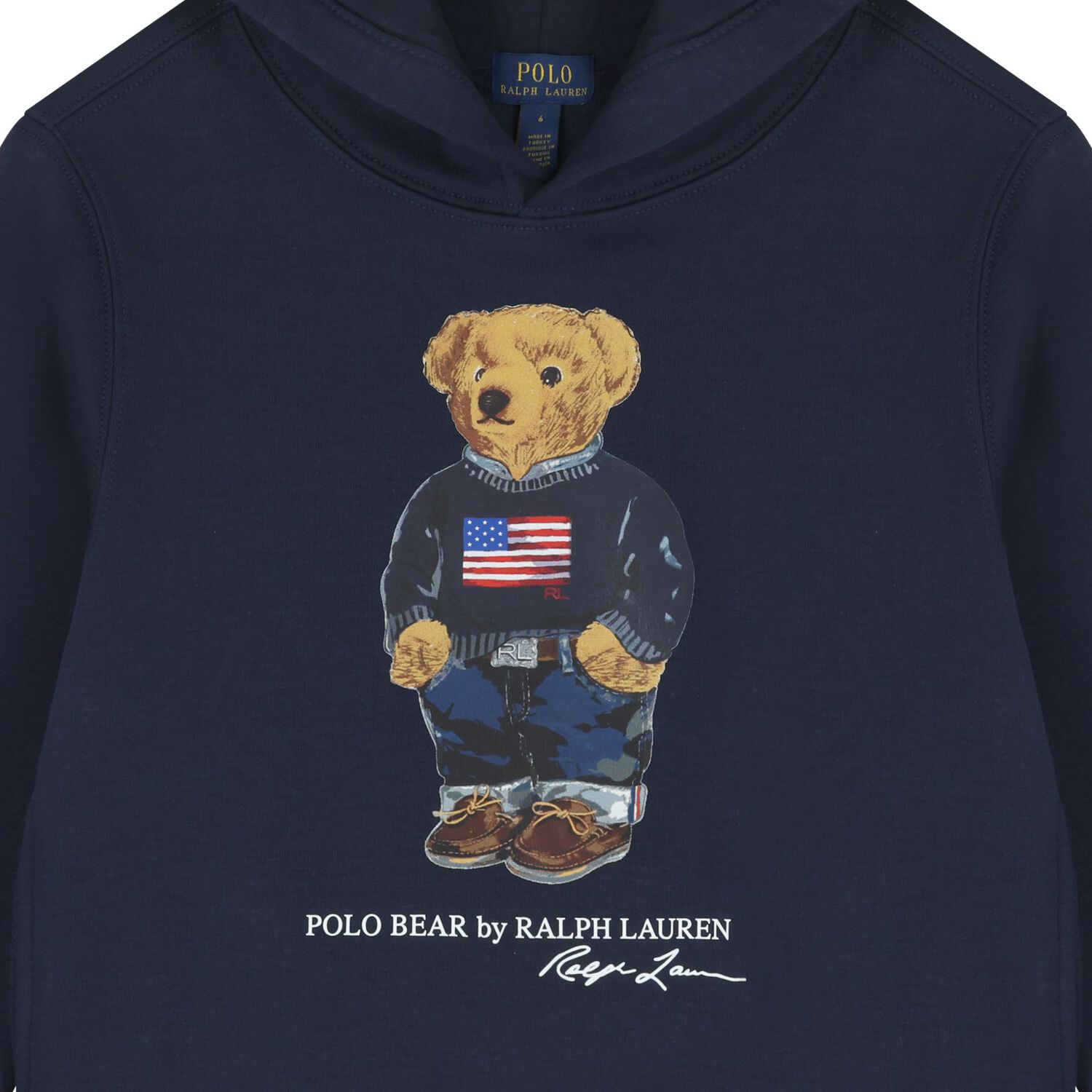 Boys Navy Blue Polo Bear Hooded Top, 1, hi-res