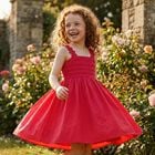 Girls Pink Pleated Satin Dress, 1, hi-res