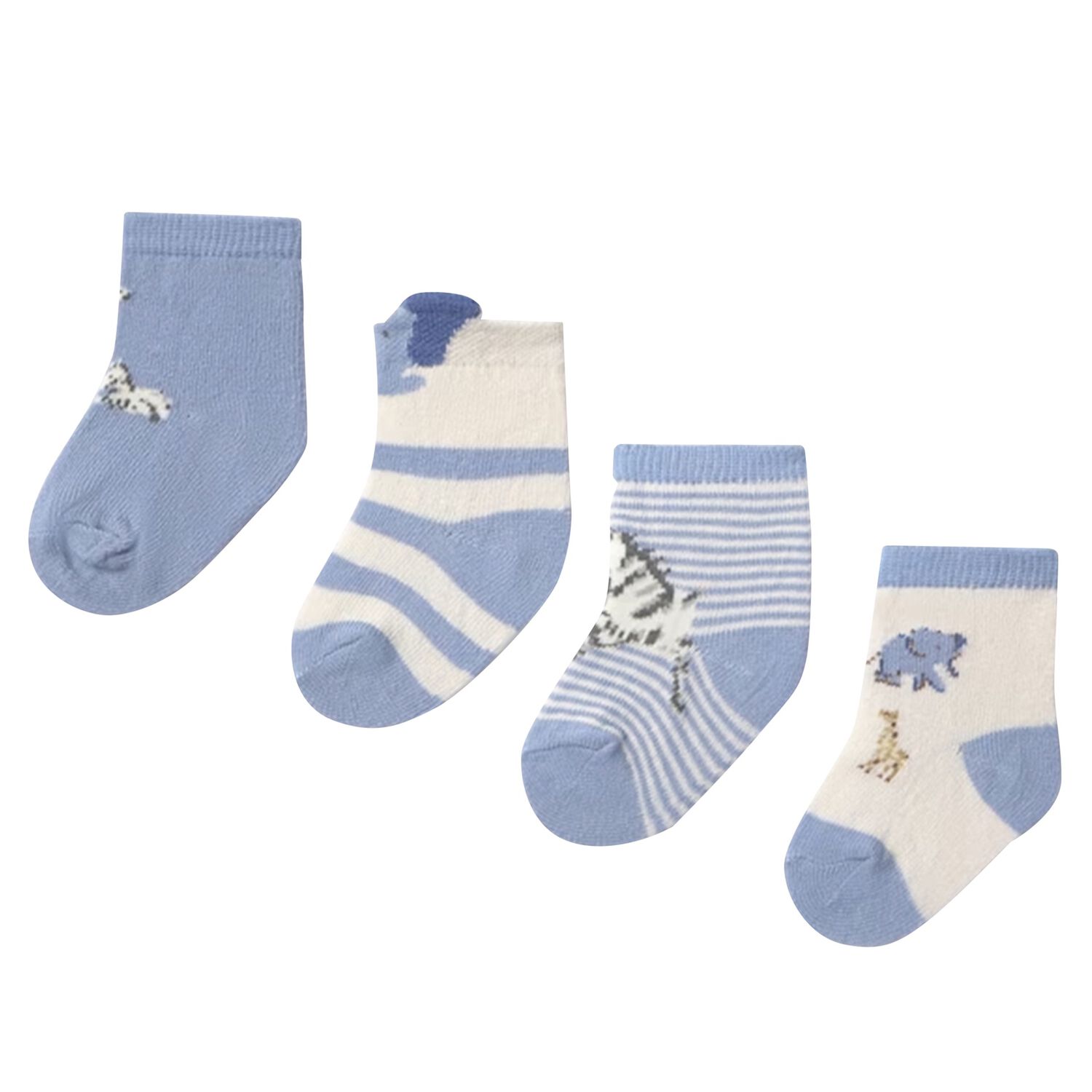 Baby Boys Blue & Ivory Socks (4 Pack), 2, hi-res