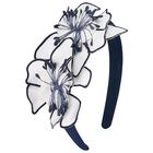Girls White & Navy Blue Flower Headband, 2, hi-res