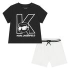 Boys Black & White Logo Shorts Set, 1, hi-res