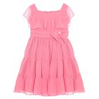 Girls Pink Chiffon Bow Dress, 1, hi-res