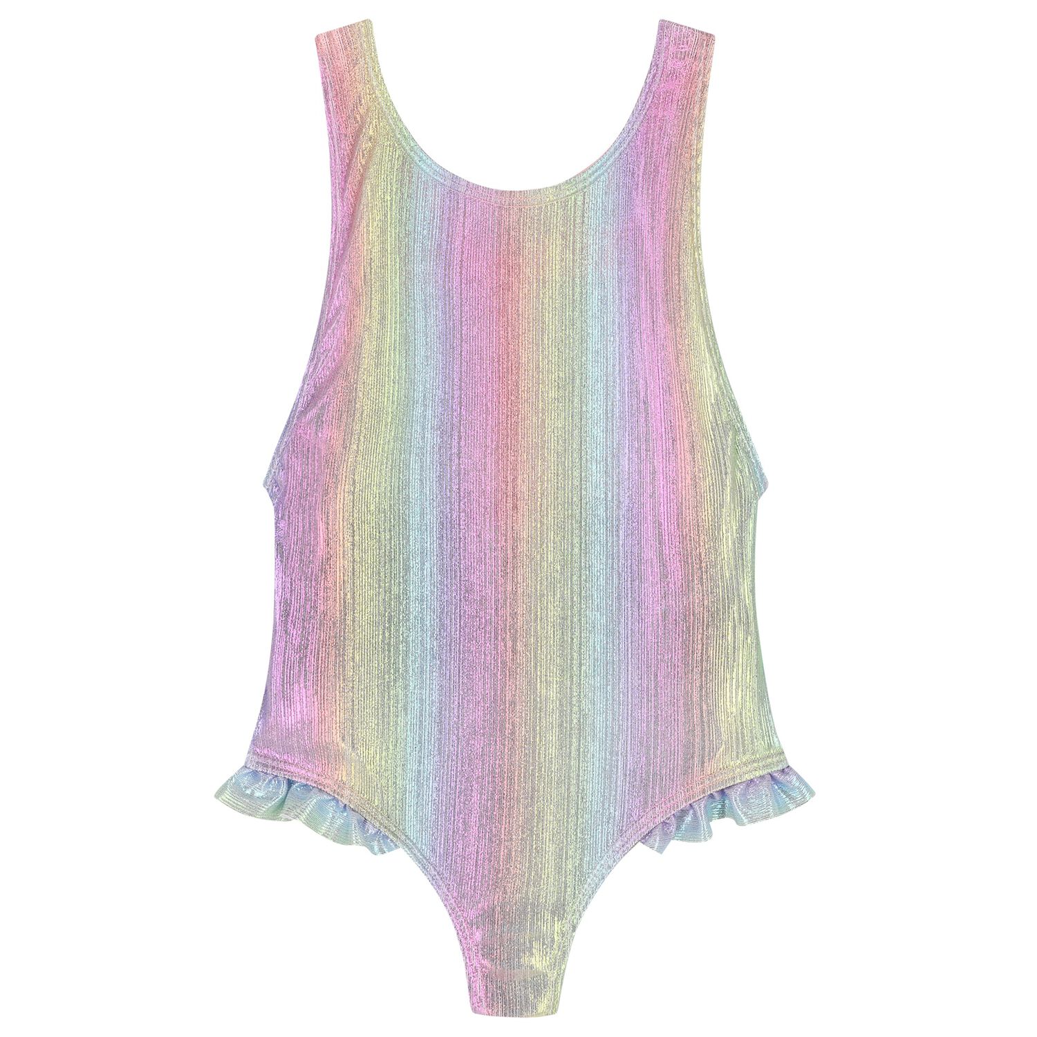 Girls Iridescent Rainbow Swimsuit, 1, hi-res