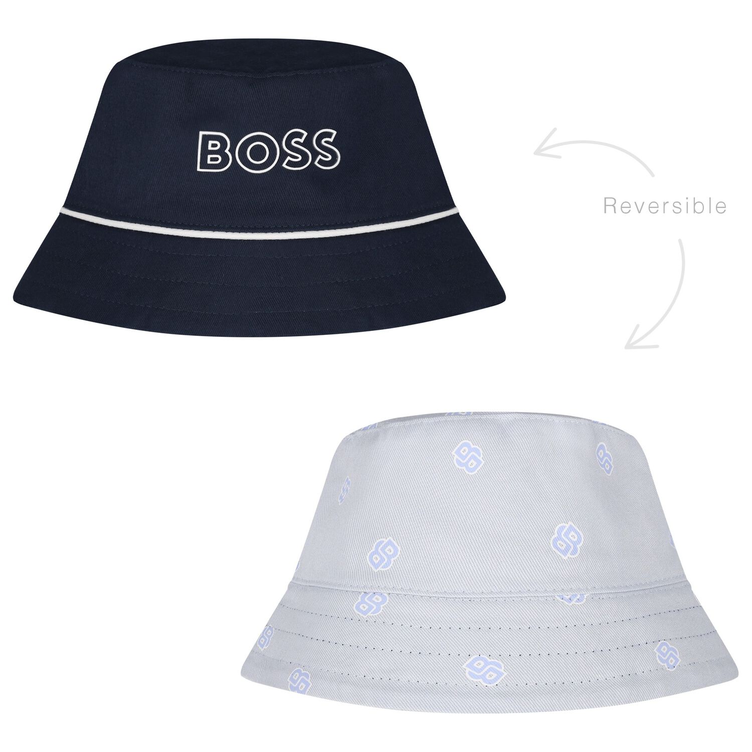 Baby Boys Navy Blue & Blue Logo Reversible Hat, 1, hi-res