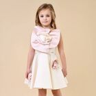 Girls White & Pink Flower Satin Dress, 1, hi-res