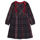 Girls Navy Blue & Red Tartan Dress, 1, hi-res
