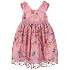 Girls Pink Floral Embroidered Dress, 1, hi-res