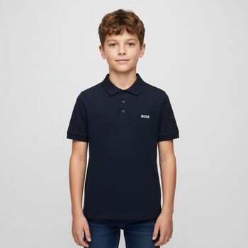 Boys Navy Blue Logo Polo Shirt, 3 Boys Navy Blue Logo Polo Shirt