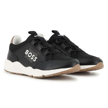 Boys Black Logo Trainers