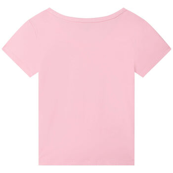 Girls Pink Sequin Heart Logo T-Shirt