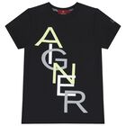 تيشيرت اولاد بالشعار باللون الاسود, 1, hi-res