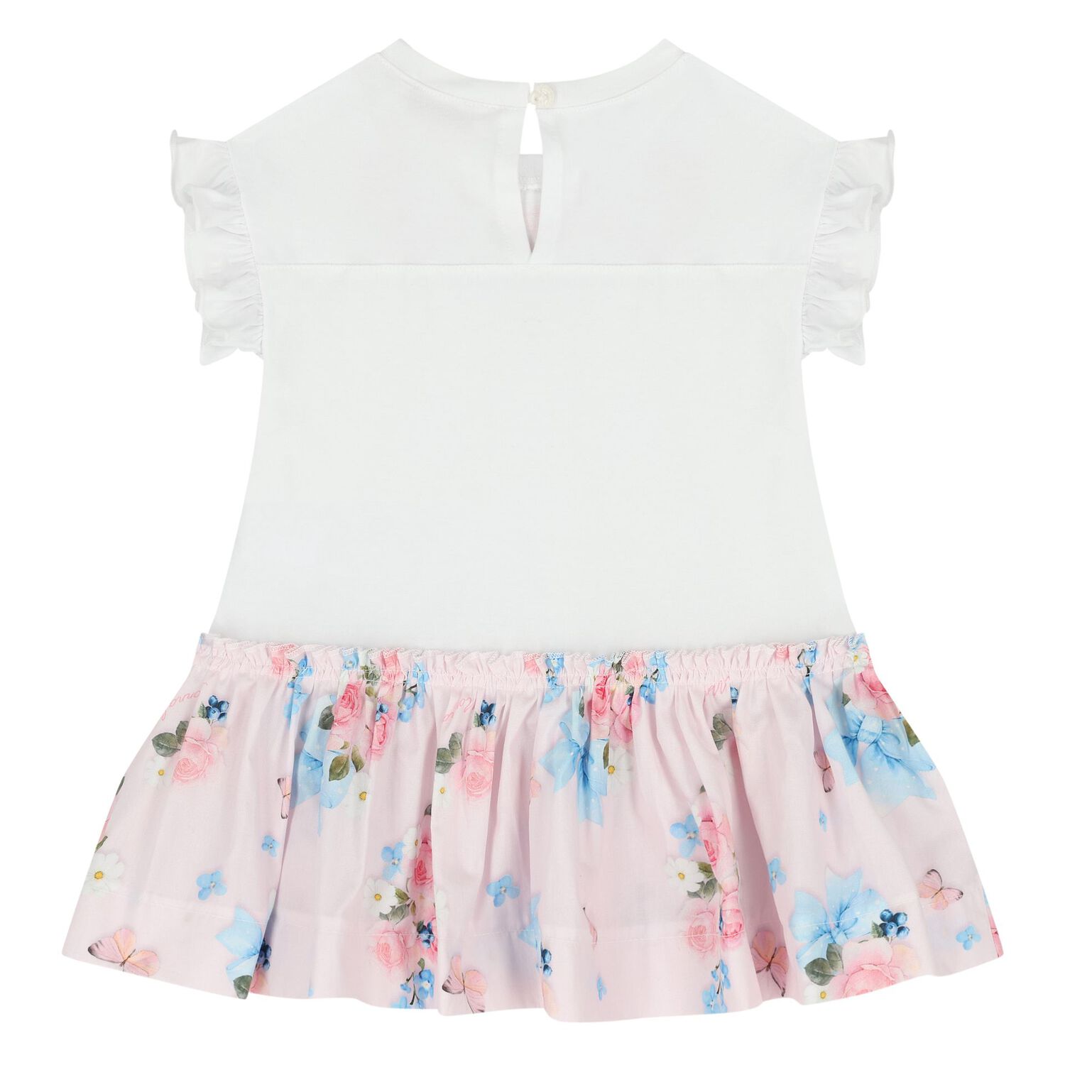 Younger Girls White & Pink Floral Dress , 1, hi-res
