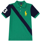 Boys Green & Navy Blue Logo Polo Shirt, 1, hi-res