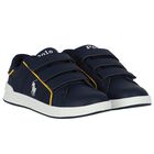 Boys Navy Blue Logo Trainers, 1, hi-res
