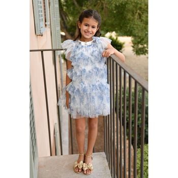 Girls Blue Floral Tulle Dress