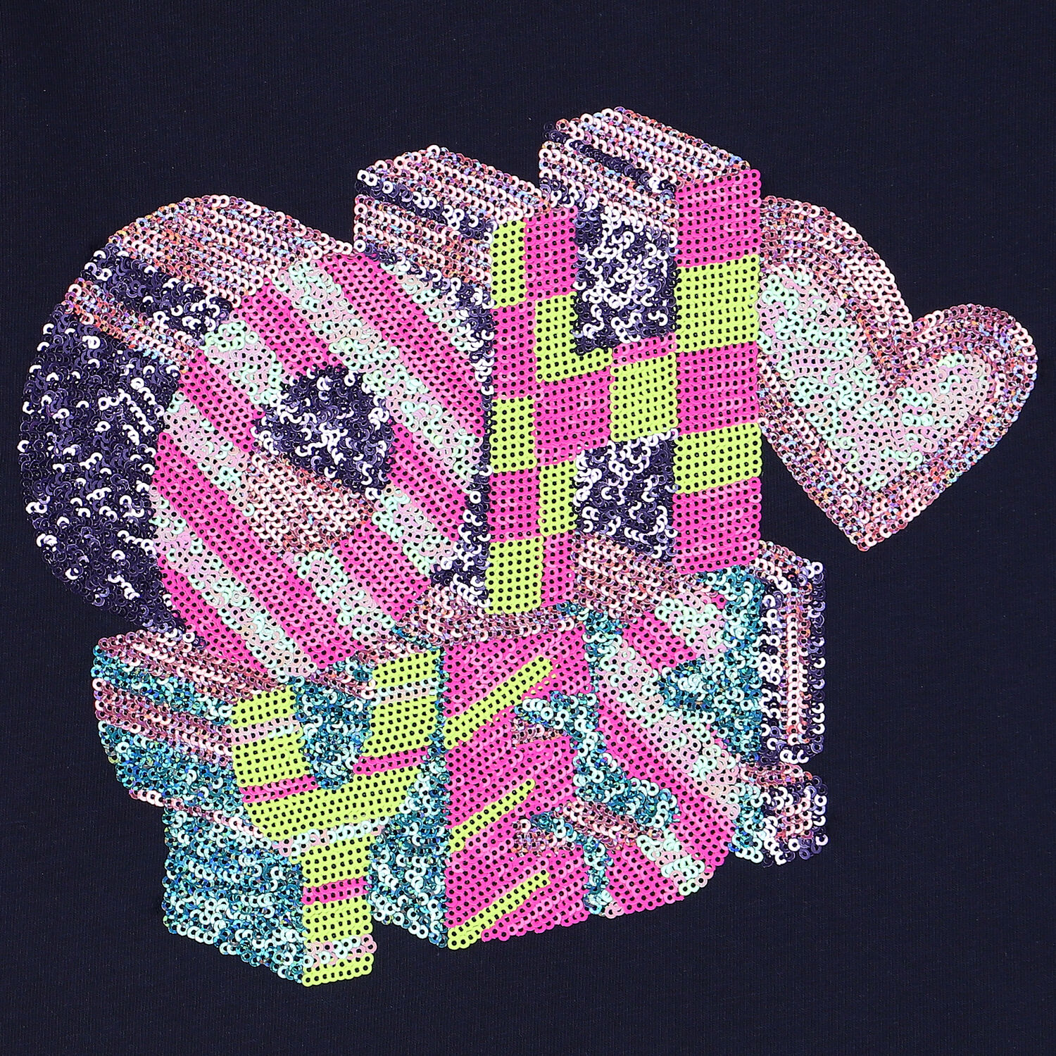 توب بنات بأكمام مطرز بالترتر باللون الكحلى, 1, hi-res