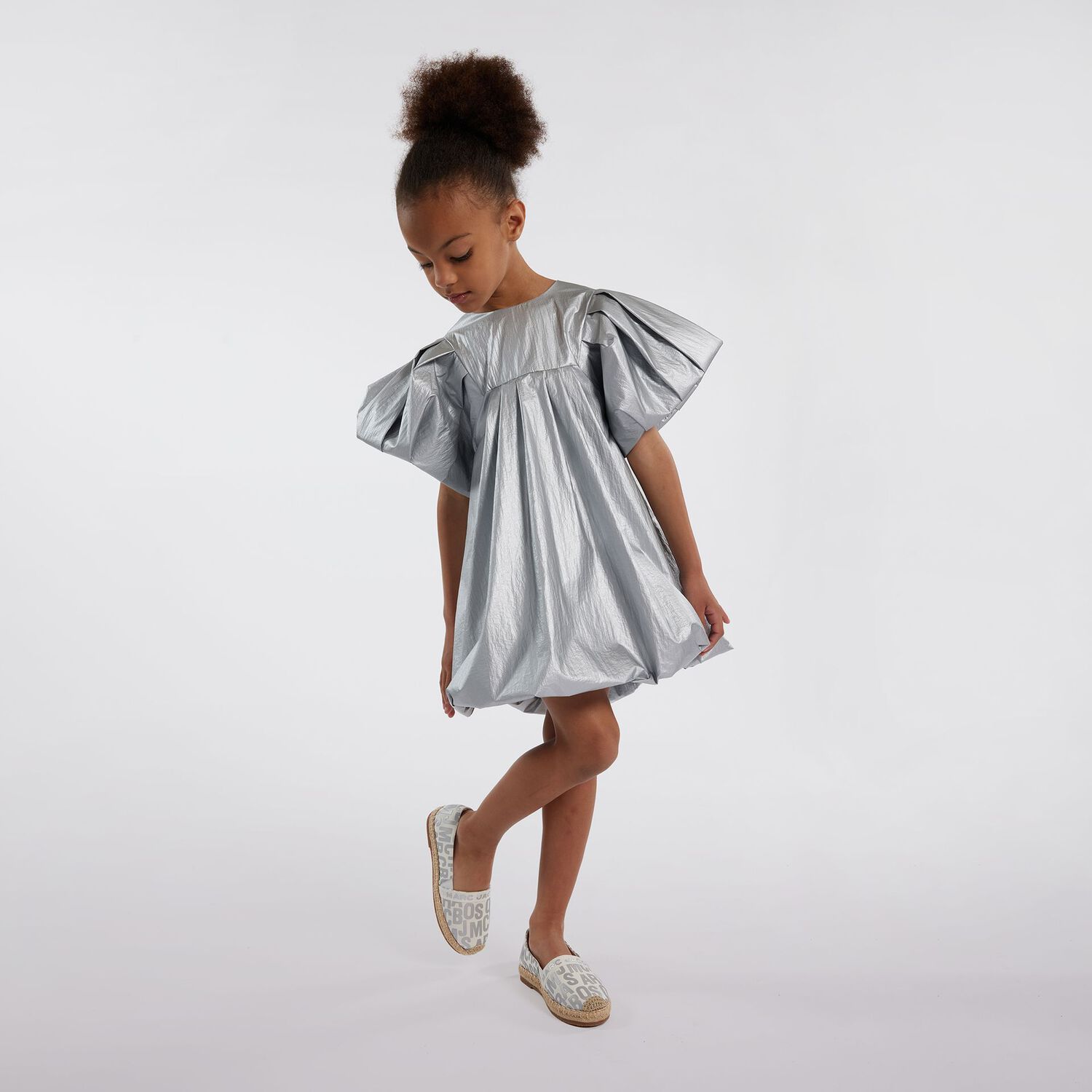 Girls Mini-Me Metallic Silver Dress, 1, hi-res
