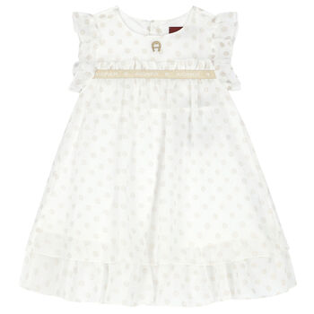 Younger Girls White Logo Chiffon Dress