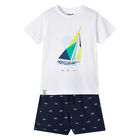 Boys White & Navy Boat Shorts Set, 3, hi-res