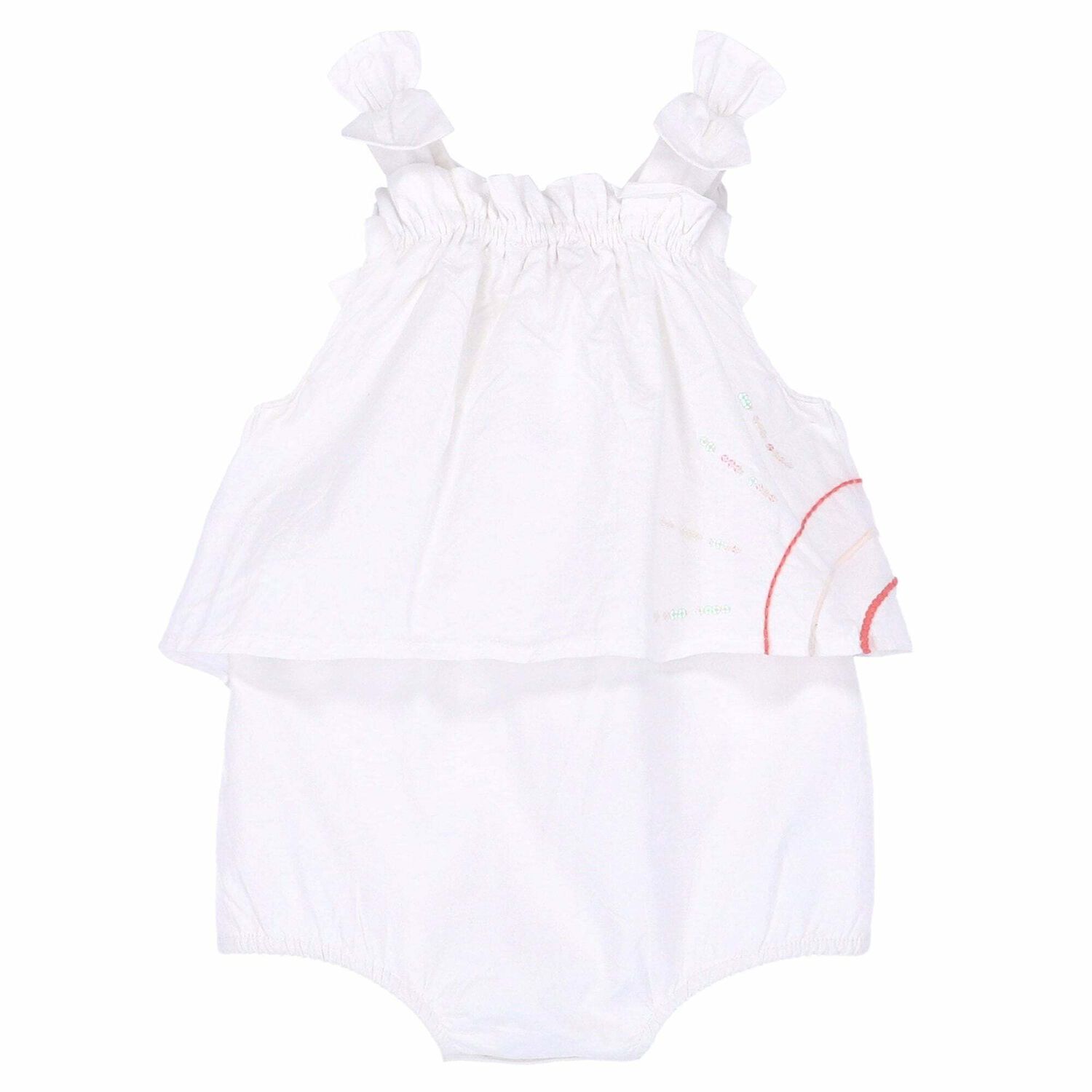 Baby Girls White Cotton Romper, 1, hi-res