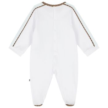 Baby Boys White & Blue Logo Babygrow