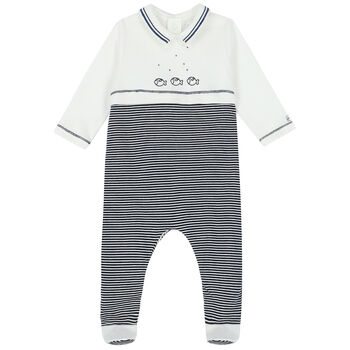 Baby Boys White & Navy Striped Babygrow
