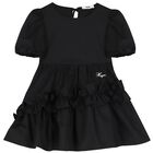 Girls Black Logo Poplin Dress, 2, hi-res