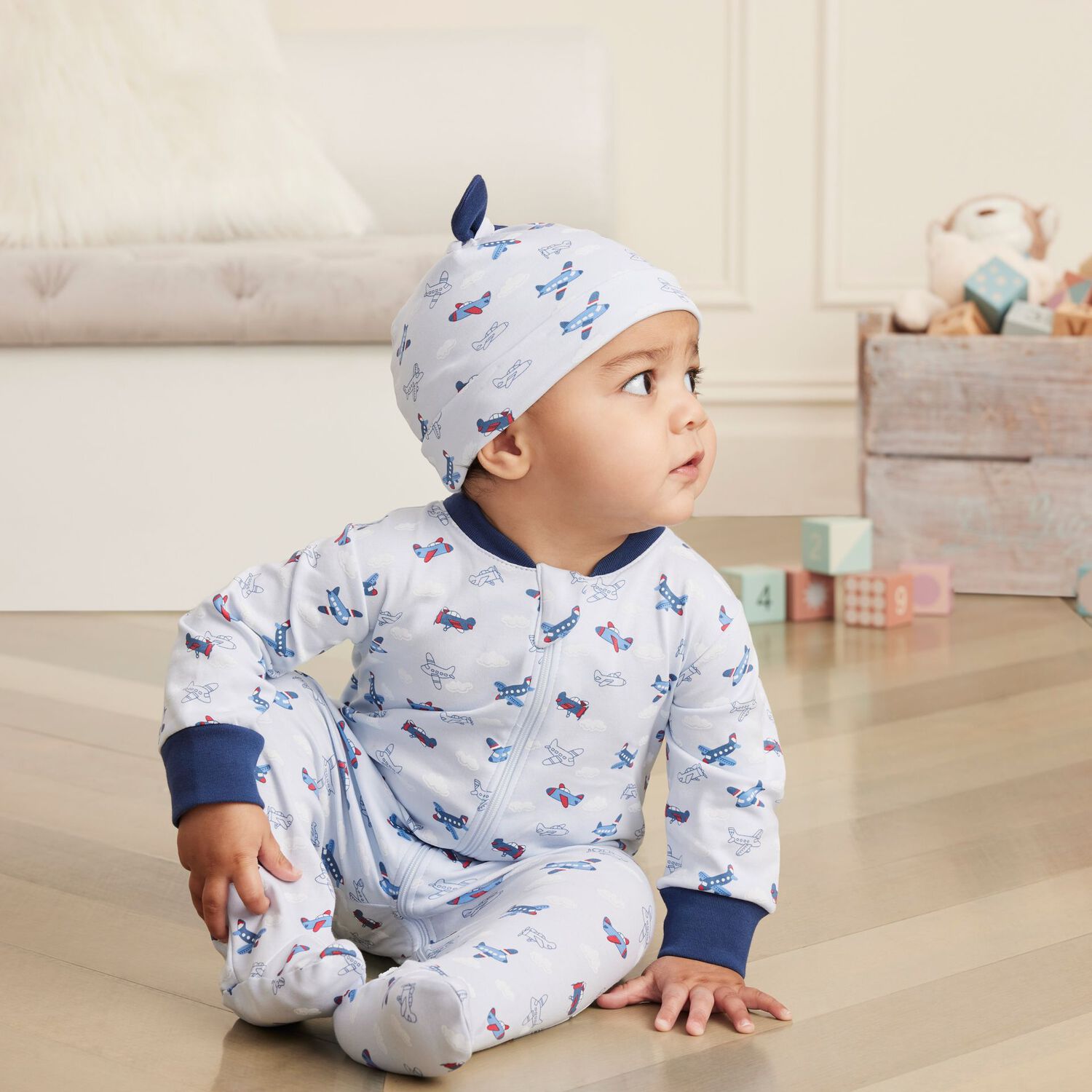 قبعة أولاد بطبعة طائرات باللون الأزرق, 1, hi-res image number null