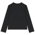 Girls Black Embellished Logo Long Sleeve Top, 1, hi-res