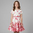 Girls White Floral Satin Dress, 1, hi-res