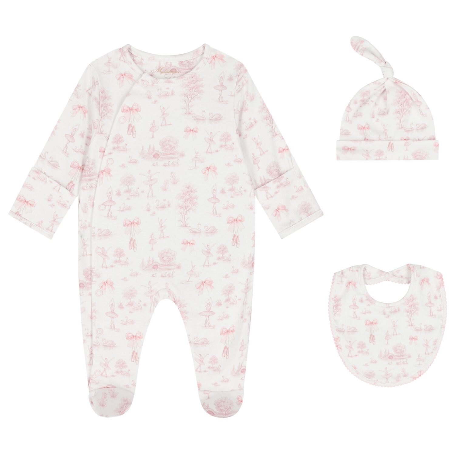 Baby Girls White & Pink Swan Babygrow Gift Set , 1, hi-res
