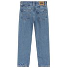 بنطلون جينز بنات بالشعار باللون الأزرق, 1, hi-res