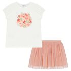 Girls White & Pink Tulle Skirt Set, 1, hi-res