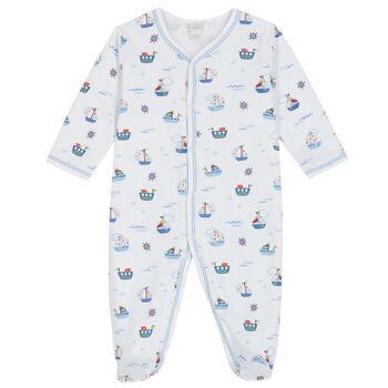 Baby Boys White Boats At Sea Babygrow