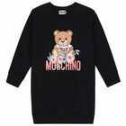 Girls Black Teddy Logo Dress, 2, hi-res