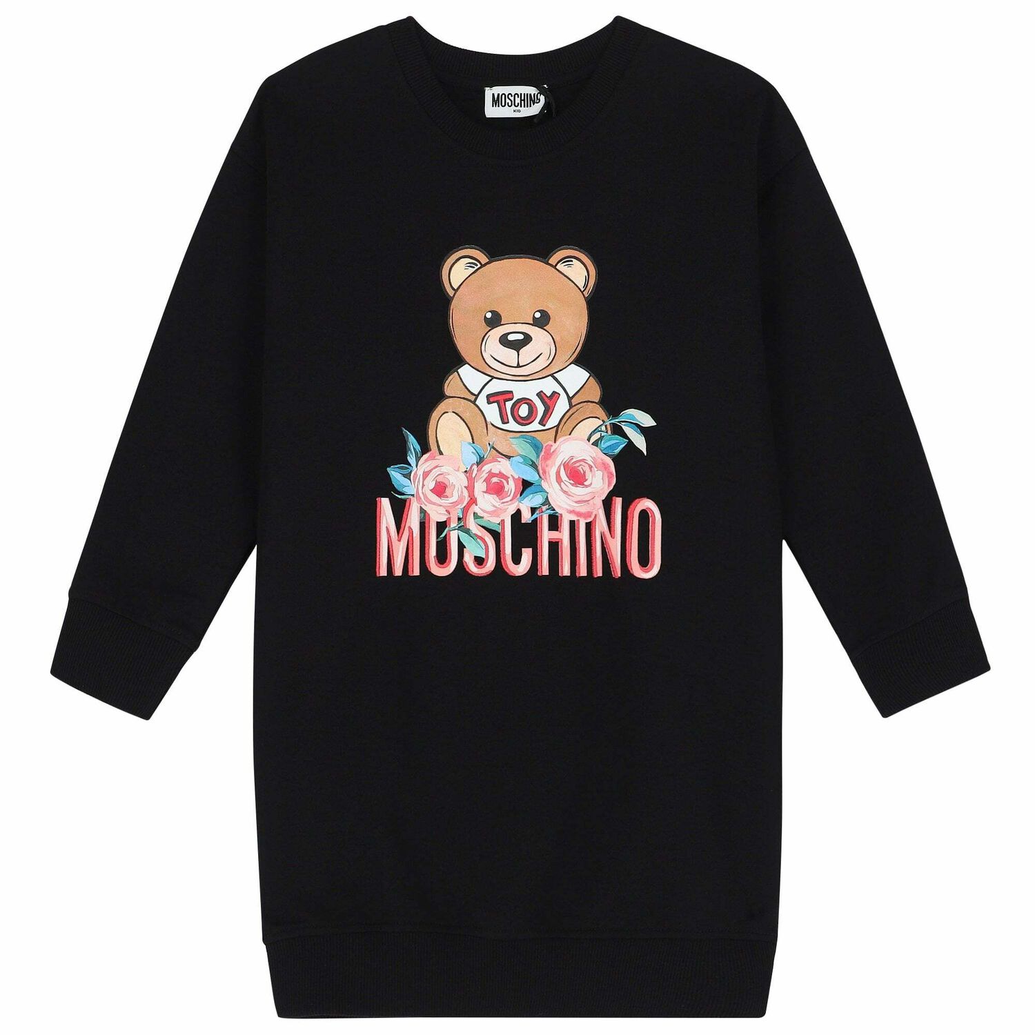 Girls Black Teddy Logo Dress, 2, hi-res