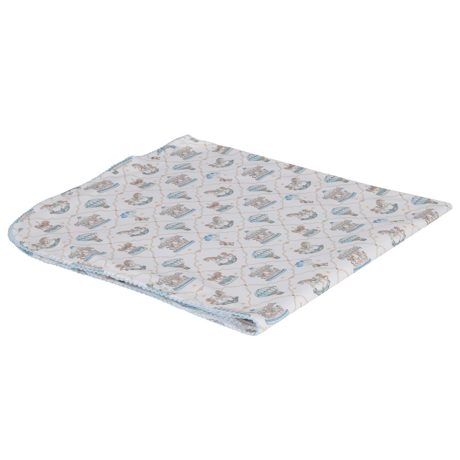 Baby Boys Blue & White Carousel & Hot Air Balloon Blanket, 1, hi-res