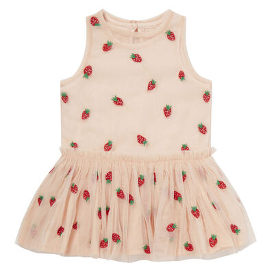 Younger Girls Pink Strawberry Tulle Dress Set
