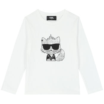 Boys White Cat Logo T-Shirt