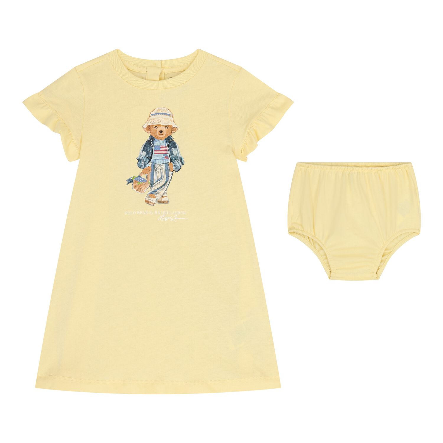 Baby Girls Yellow Teddy Bear Logo Dress Set, 1, hi-res