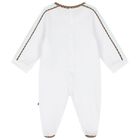 Baby Boys White & Blue Logo Babygrow, 1, hi-res