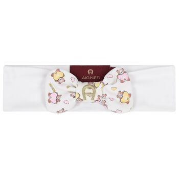 Baby Girls White Teddy Bear Logo Headband