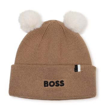 Beige Pom Pom Logo Baby Hat